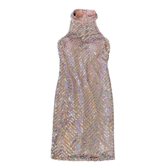 Windsor Pink Peach Sequin Halter Neck Dress Semi Formal, Junior Girl Size 13 - Picture 3 of 5